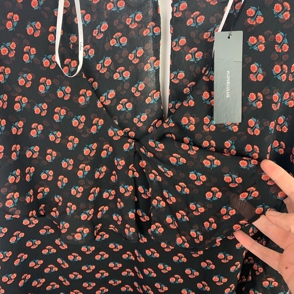 NWT Lulu's XS Blooming Company Black Floral Print Ruffled Top Romantic fairy - Picture 5 of 10